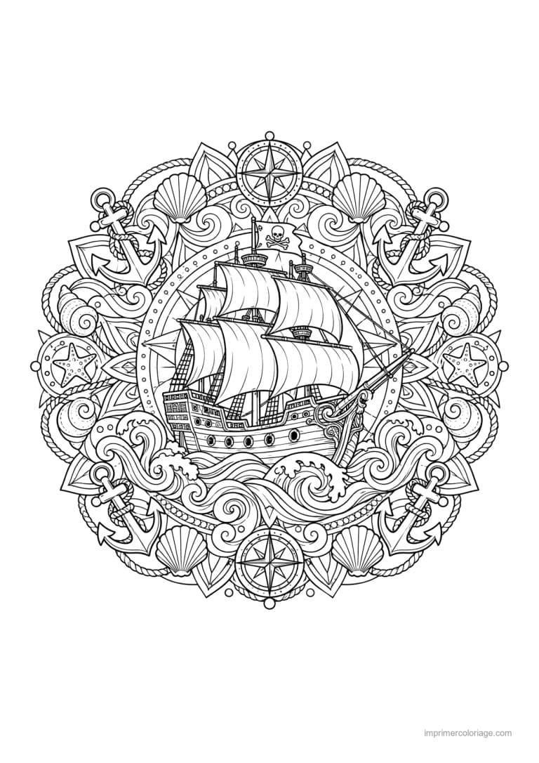 coloriage pirate mandala navire marin - dessin gratuit &agrave; imprimer