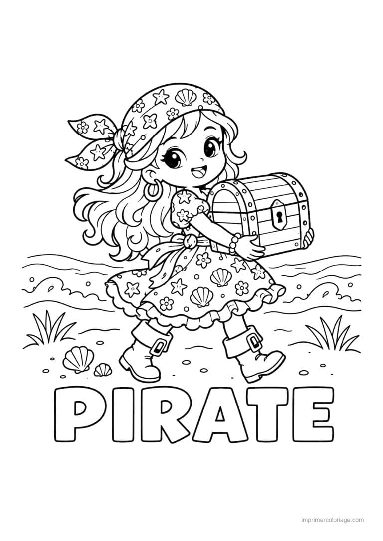 coloriage pirate pattern fille motifs coffre titre bas - dessin gratuit &agrave; imprimer