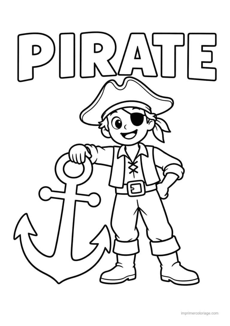 coloriage pirate simple ancre chapeau titre haut - dessin gratuit &agrave; imprimer