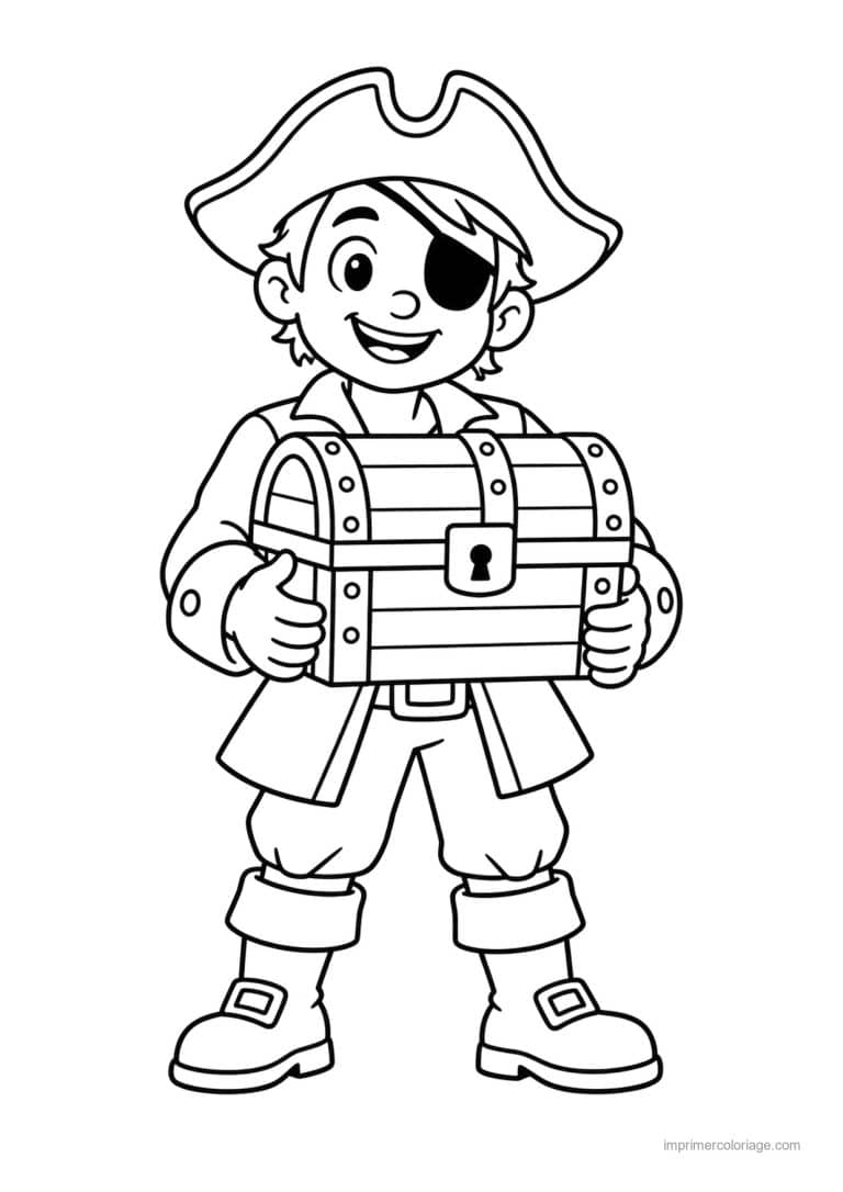 coloriage pirate simple coffre tresor - dessin gratuit &agrave; imprimer