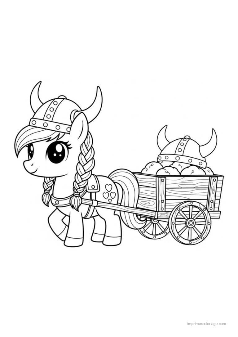 coloriage poney viking charrette - dessin gratuit &agrave; imprimer