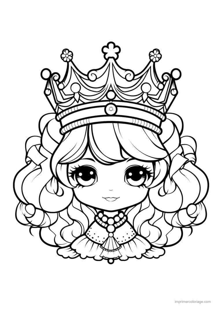 coloriage reine reine kawaii 01 - dessin gratuit &agrave; imprimer