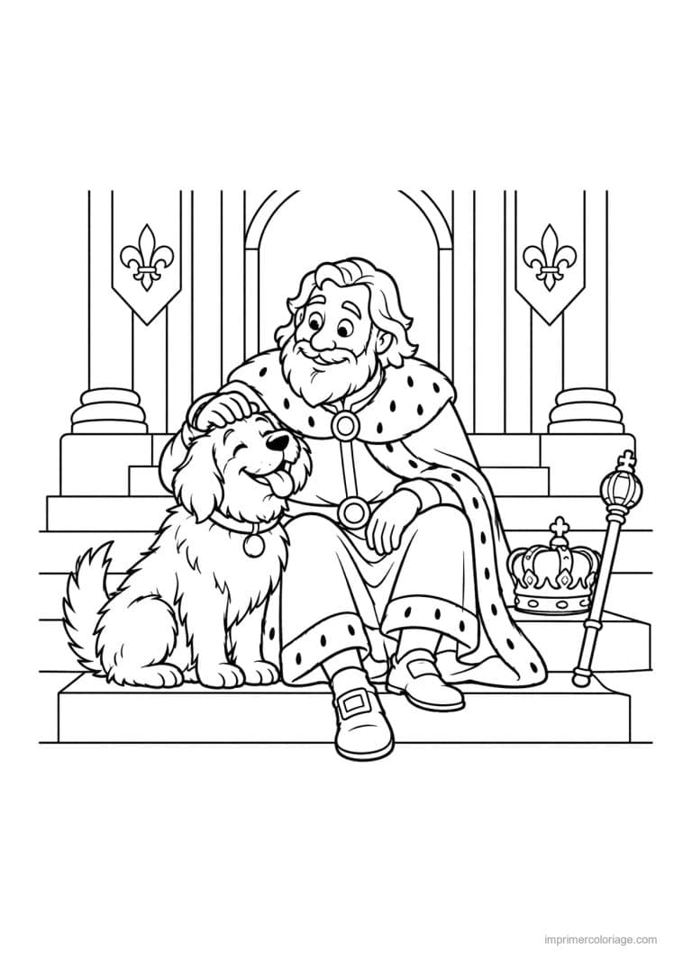 coloriage roi friend chien marche palais - dessin gratuit &agrave; imprimer