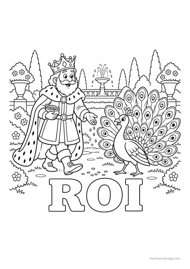 coloriage roi friend paon jardin royal titre bas - dessin gratuit &agrave; imprimer