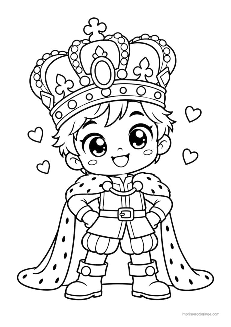 coloriage roi kawaii couronne cape - dessin gratuit &agrave; imprimer