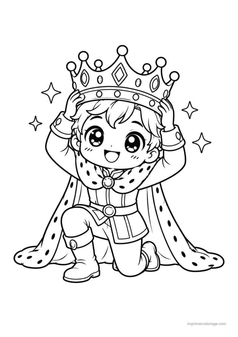 coloriage roi kawaii couronne genou - dessin gratuit &agrave; imprimer