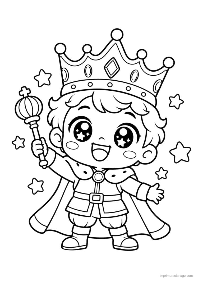 coloriage roi kawaii sceptre etoiles - dessin gratuit &agrave; imprimer