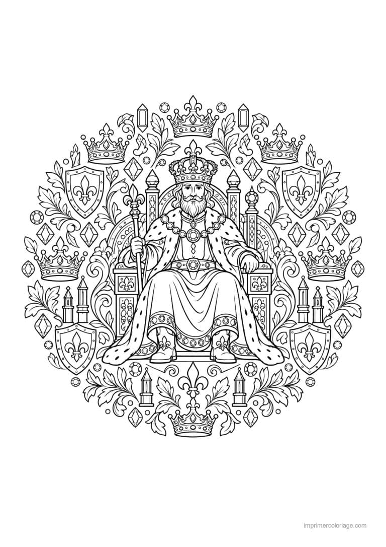 coloriage roi mandala trone royal - dessin gratuit &agrave; imprimer