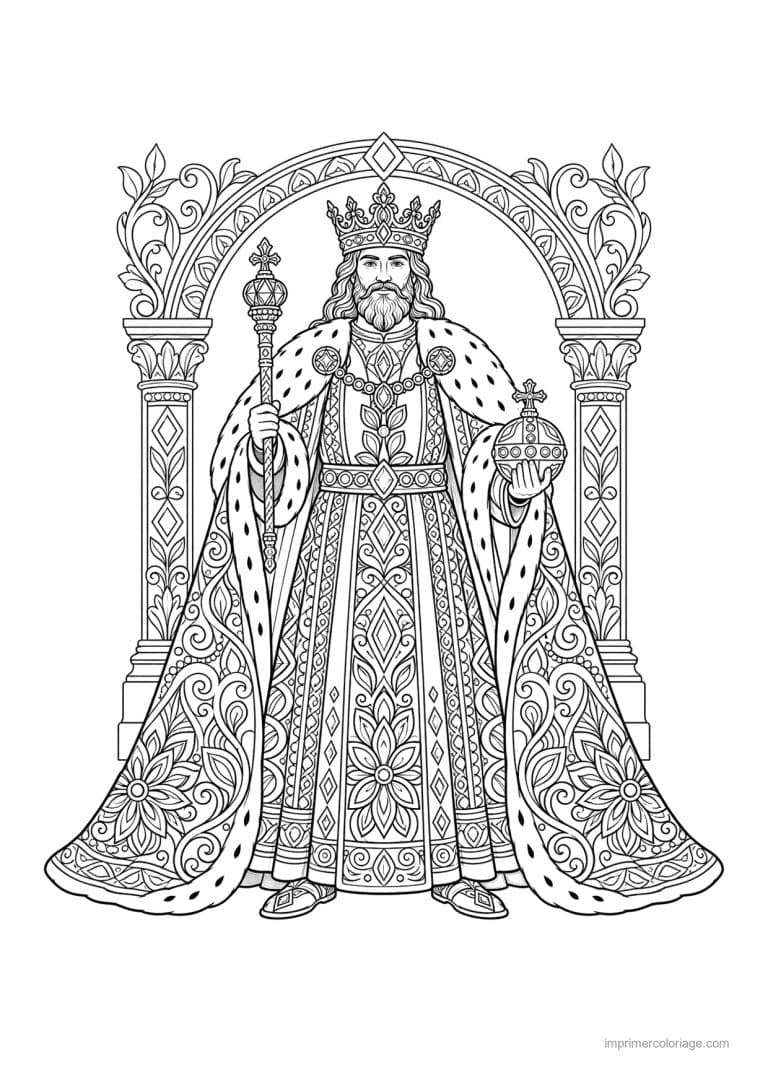 coloriage roi mandala zentangle orbe sceptre - dessin gratuit &agrave; imprimer