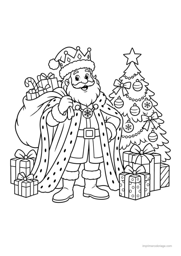 coloriage roi party fete hiver cadeaux - dessin gratuit &agrave; imprimer