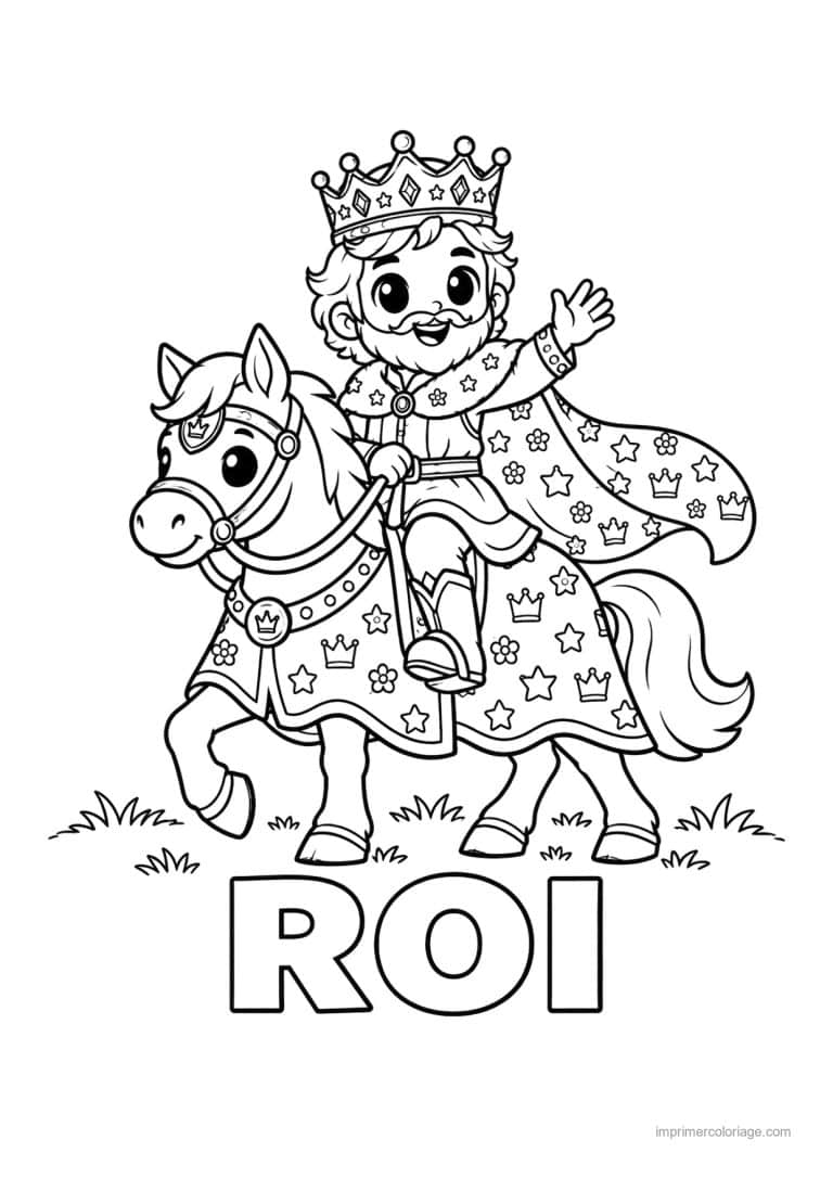 coloriage roi pattern cheval motifs etoiles titre bas - dessin gratuit &agrave; imprimer