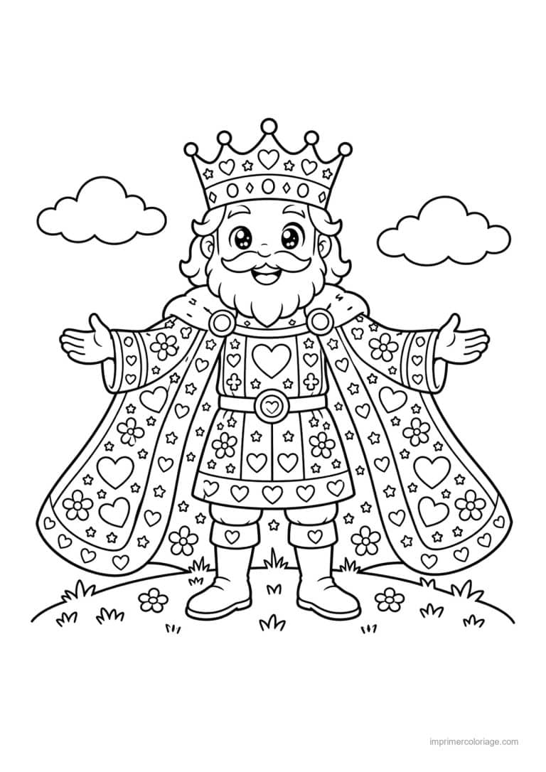 coloriage roi pattern motifs coeurs fleurs - dessin gratuit &agrave; imprimer