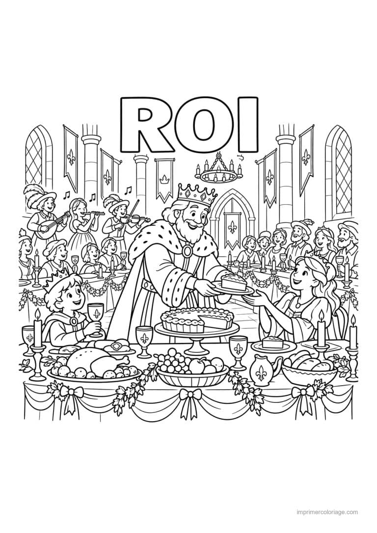 coloriage roi scene banquet service tarte titre haut - dessin gratuit &agrave; imprimer