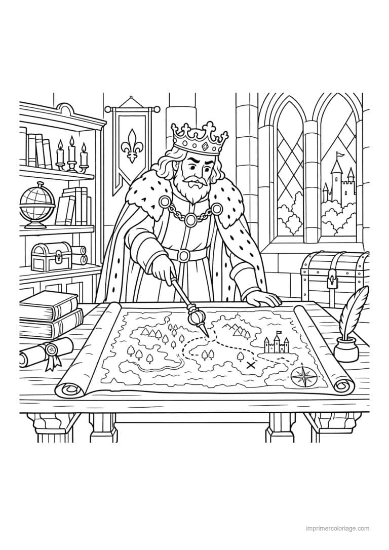 coloriage roi scene carte chambre chateau - dessin gratuit &agrave; imprimer