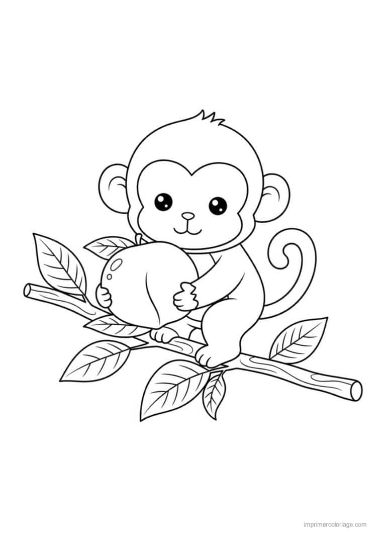 coloriage singe et peche - dessin gratuit &agrave; imprimer