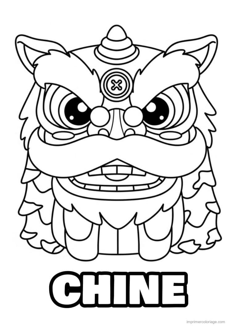 coloriage tete de lion chinois - dessin gratuit &agrave; imprimer