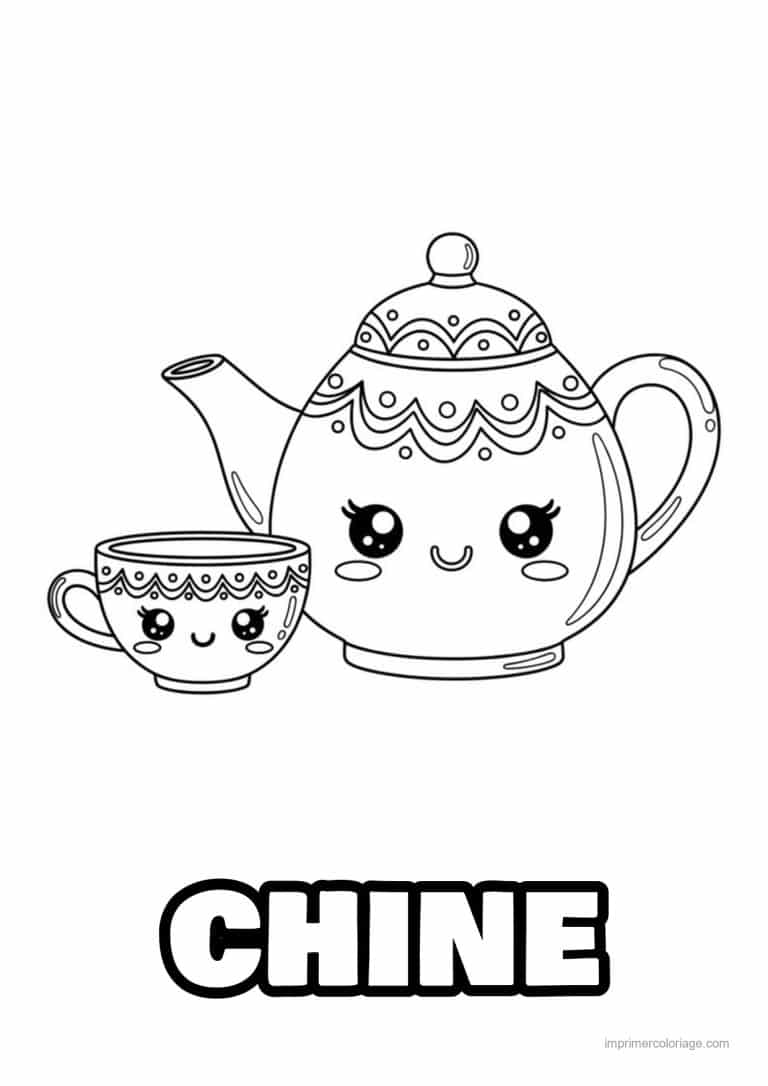 coloriage theiere kawaii - dessin gratuit &agrave; imprimer