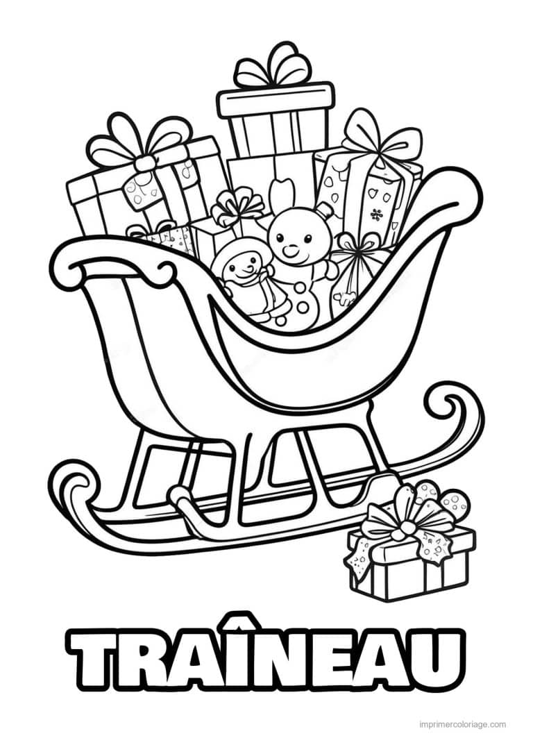 coloriage traineau traineau cadeaux jouets - dessin gratuit &agrave; imprimer