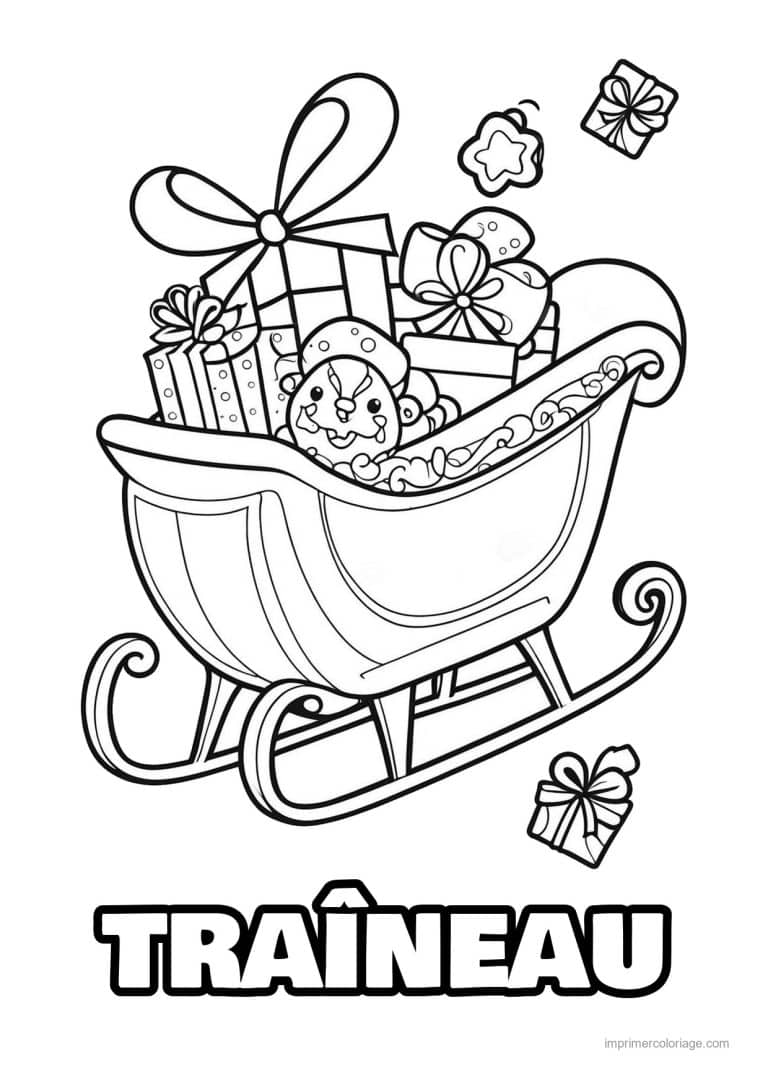 coloriage traineau traineau cadeaux noeud - dessin gratuit &agrave; imprimer