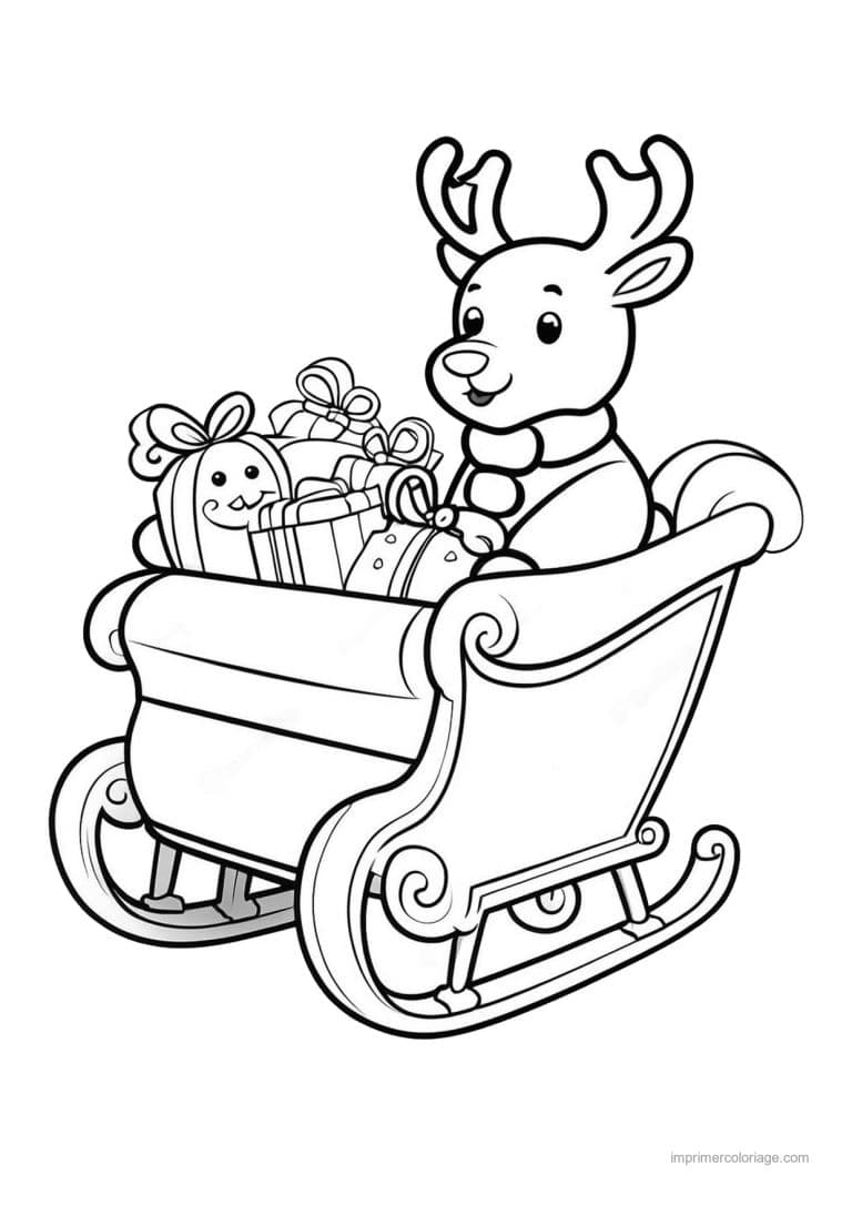 coloriage traineau traineau petit renne cadeaux - dessin gratuit &agrave; imprimer