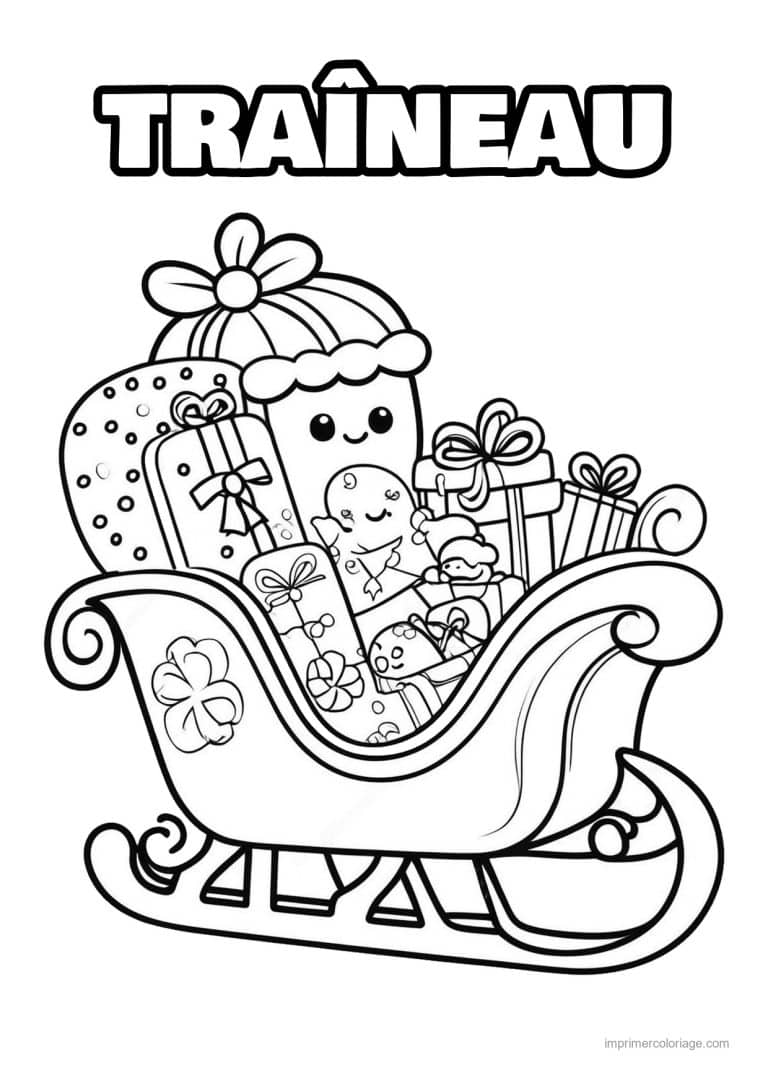 coloriage traineau traineau rempli cadeaux pain epice - dessin gratuit &agrave; imprimer