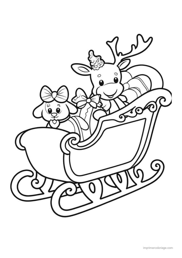 coloriage traineau traineau renne chiot cadeaux - dessin gratuit &agrave; imprimer