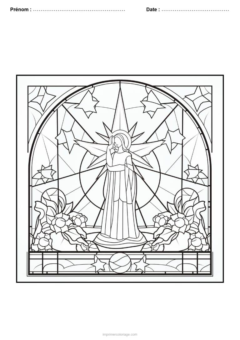 coloriage vitrail noel ange etoile rayons - dessin gratuit &agrave; imprimer