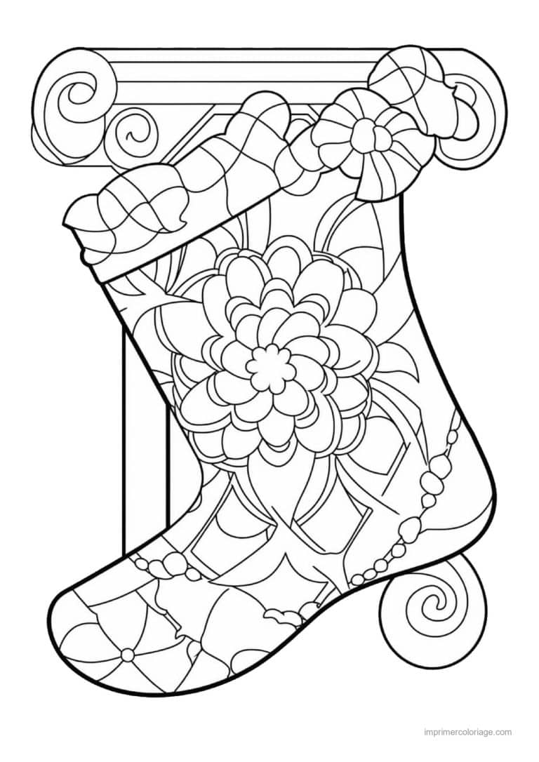 coloriage vitrail noel chaussette fleurie vitrail - dessin gratuit &agrave; imprimer