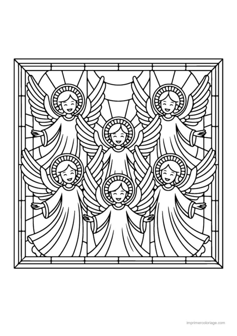 coloriage vitrail noel choeur six anges vitrail - dessin gratuit &agrave; imprimer