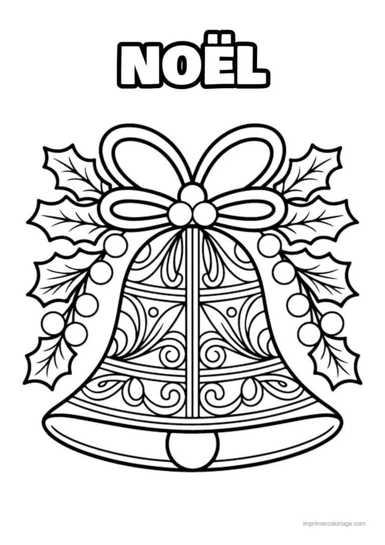 coloriage vitrail noel cloche noel noeud houx - dessin gratuit &agrave; imprimer