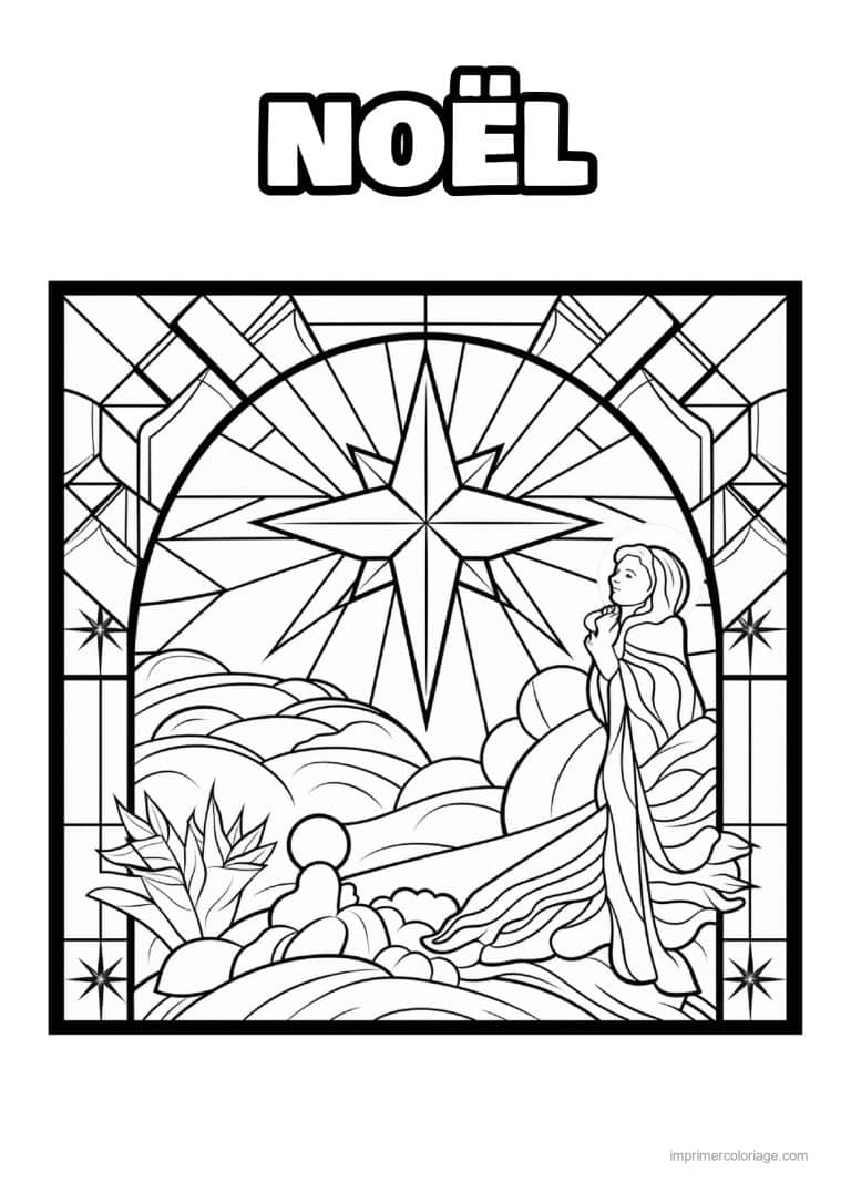 coloriage vitrail noel etoile bethleem marie vitrail - dessin gratuit &agrave; imprimer