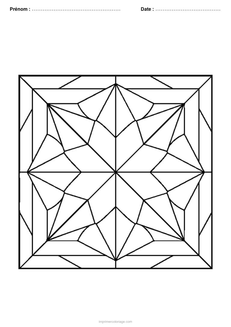 coloriage vitrail noel etoile geometrique carree - dessin gratuit &agrave; imprimer