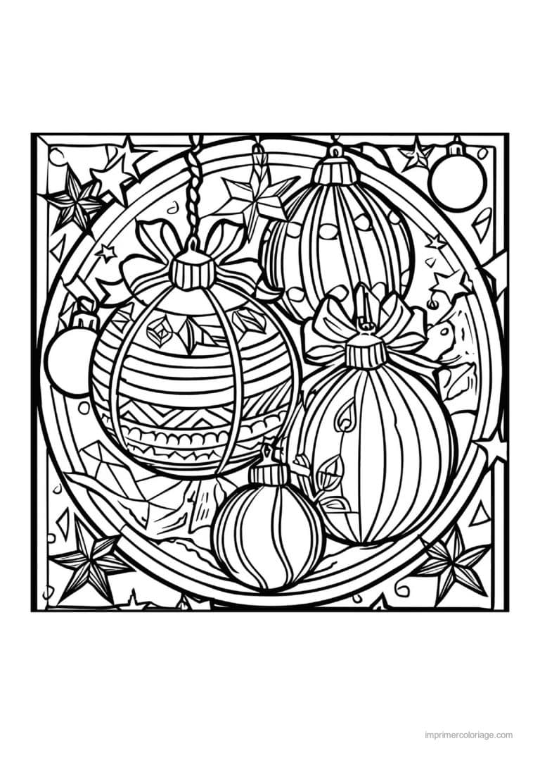 coloriage vitrail noel grandes boules noel vitrail ovale - dessin gratuit &agrave; imprimer