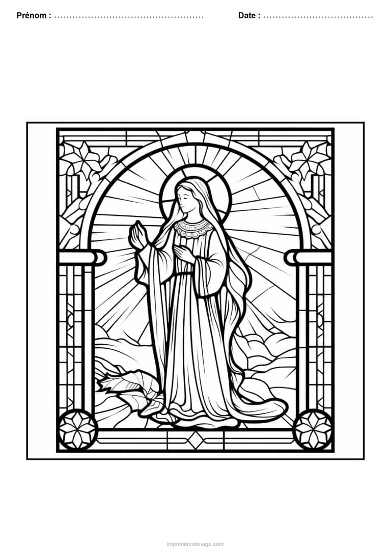 coloriage vitrail noel marie priere colonnes - dessin gratuit &agrave; imprimer