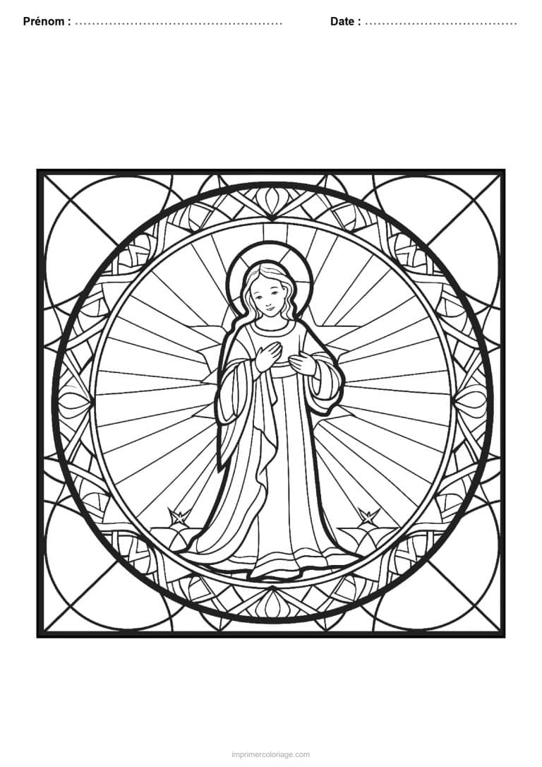coloriage vitrail noel marie rayons vitrail rond - dessin gratuit &agrave; imprimer