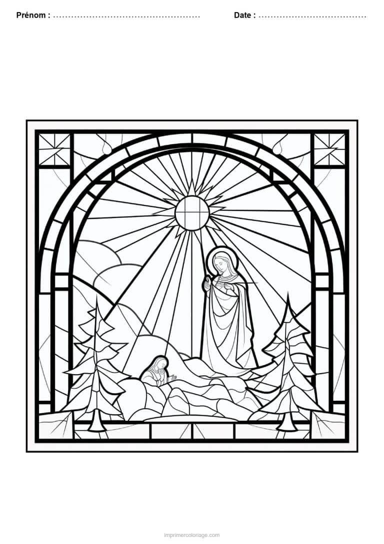 coloriage vitrail noel nativite etoile arche - dessin gratuit &agrave; imprimer