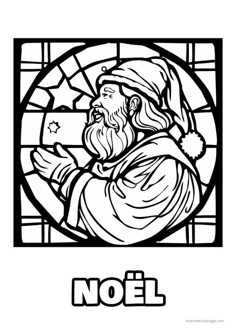 coloriage vitrail noel pere noel barbu profil vitrail - dessin gratuit &agrave; imprimer