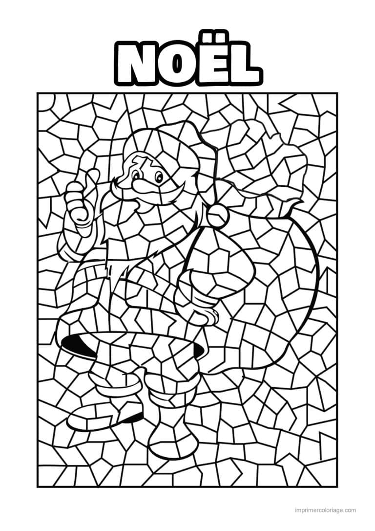 coloriage vitrail noel pere noel hotte mosaique - dessin gratuit &agrave; imprimer