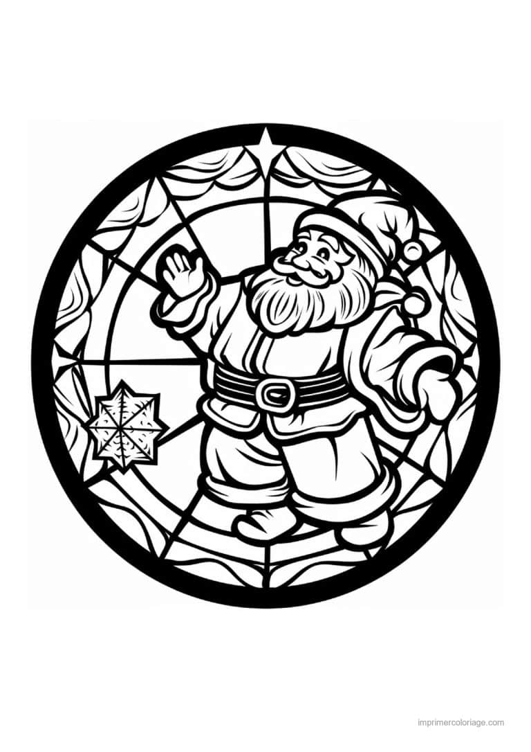 coloriage vitrail noel pere noel pied vitrail ovale - dessin gratuit &agrave; imprimer