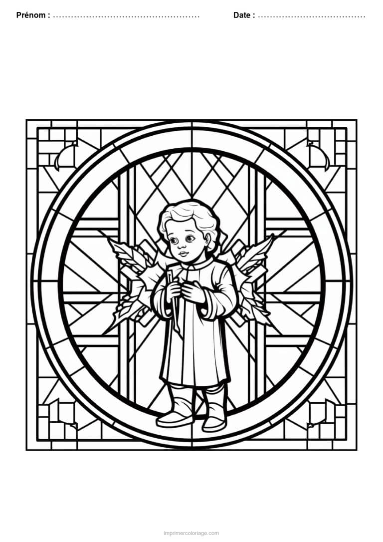 coloriage vitrail noel petit ange vitrail rond - dessin gratuit &agrave; imprimer