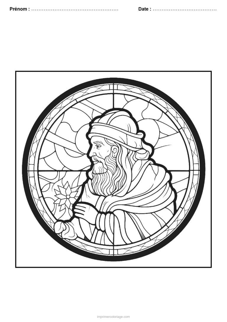 coloriage vitrail noel roi mage profil vitrail rond - dessin gratuit &agrave; imprimer