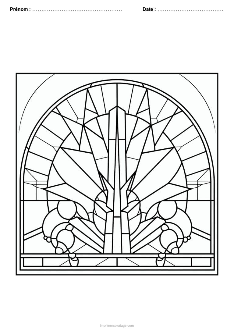 coloriage vitrail noel rosace art deco arche - dessin gratuit &agrave; imprimer