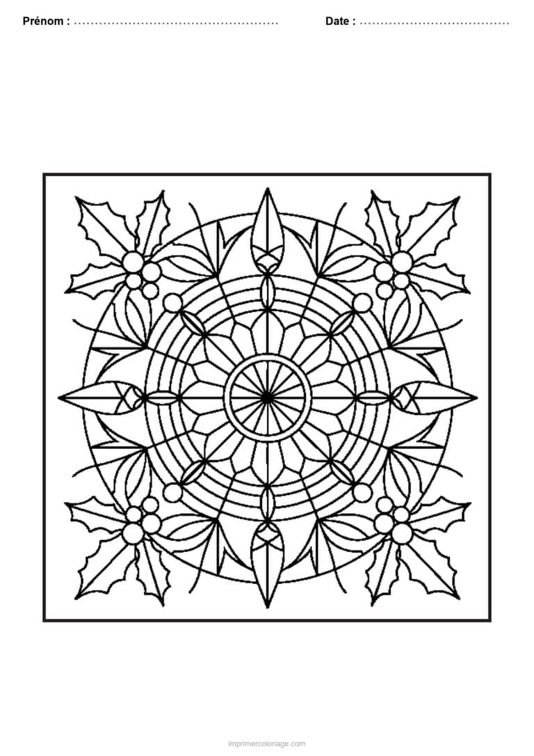 coloriage vitrail noel rosace houx - dessin gratuit &agrave; imprimer