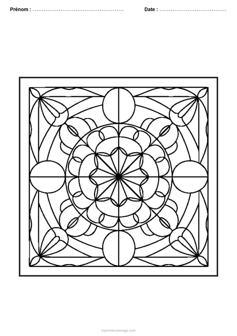 coloriage vitrail noel rosace mandala carree - dessin gratuit &agrave; imprimer
