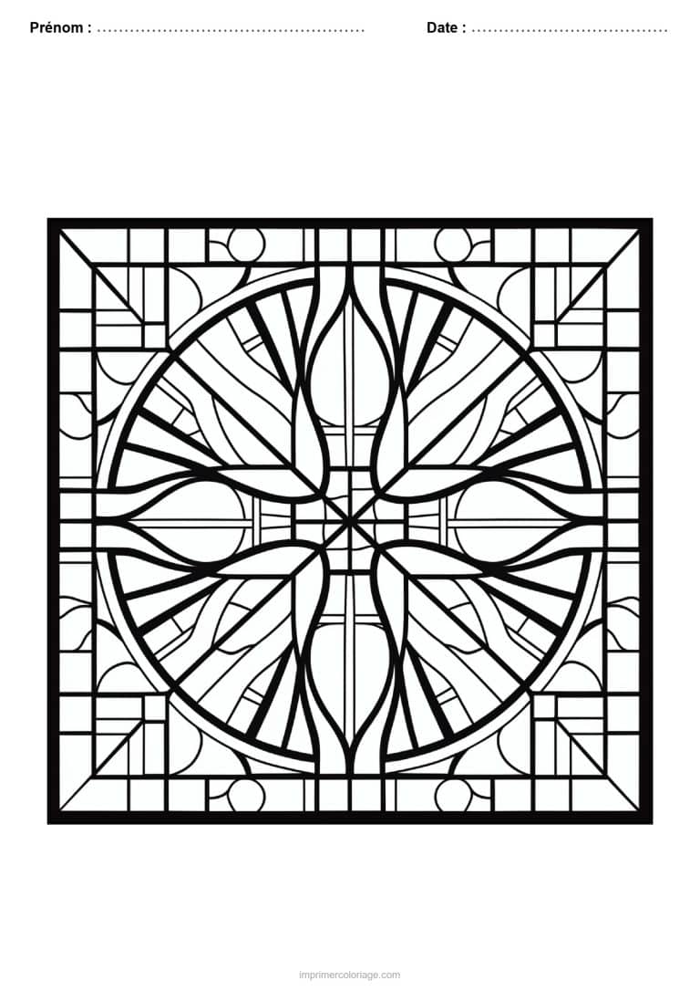 coloriage vitrail noel rosace quatre feuilles - dessin gratuit &agrave; imprimer