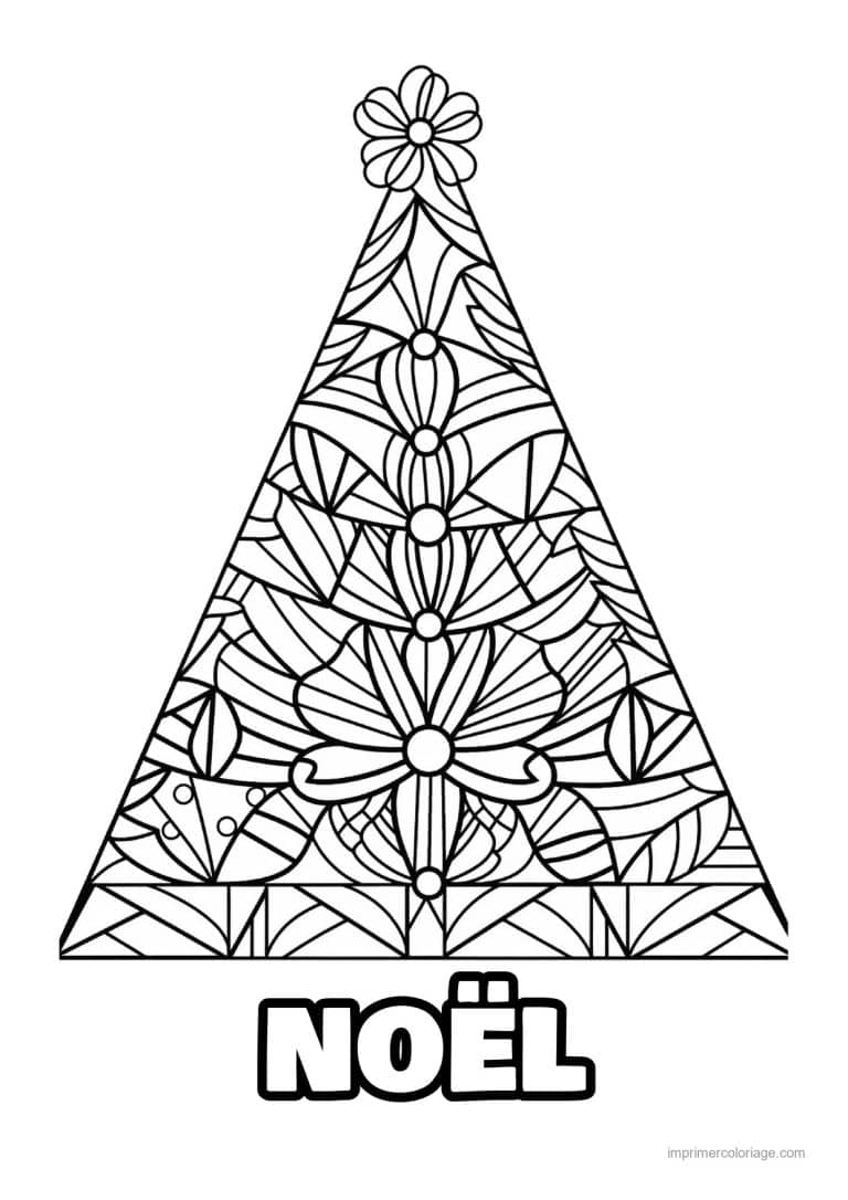 coloriage vitrail noel sapin triangulaire vitrail fleurs - dessin gratuit &agrave; imprimer